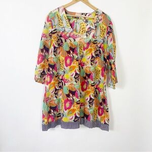 Boden Floral Multicolor Tunic Dress Casual Swim Cover Up Comfy Summer US 16